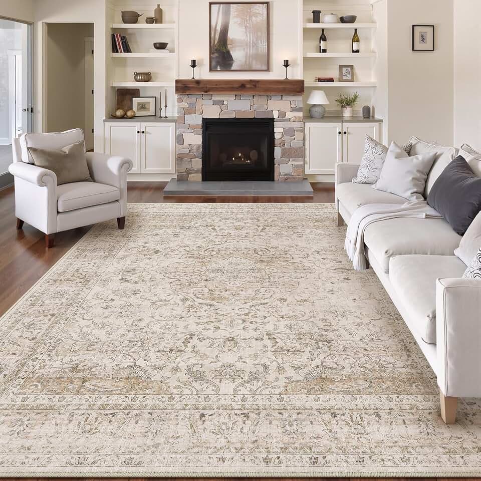HUGEAR Vintage Teppich Wohnzimmer 200x300cm Beige Waschbar