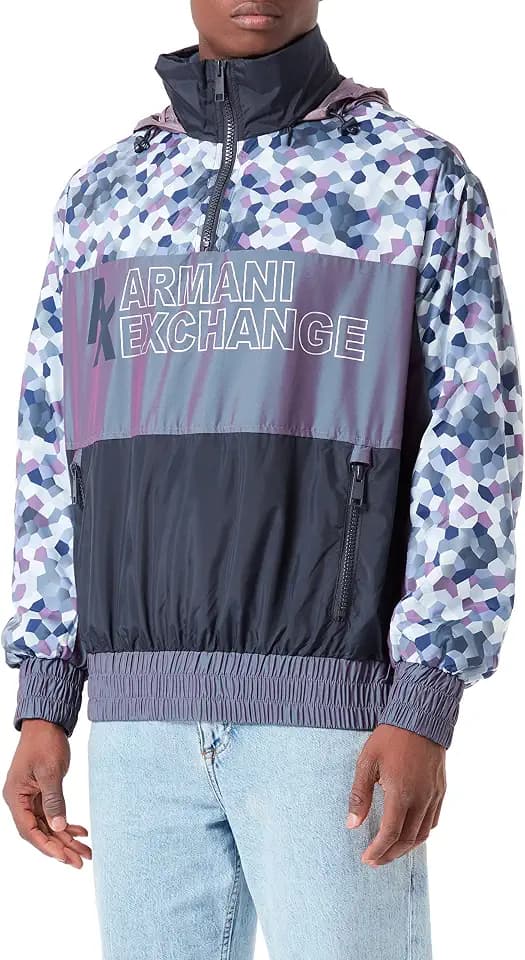 Armani Exchange Herren All Over Print, Maxi Extended Front Logo, Waistband Jacket