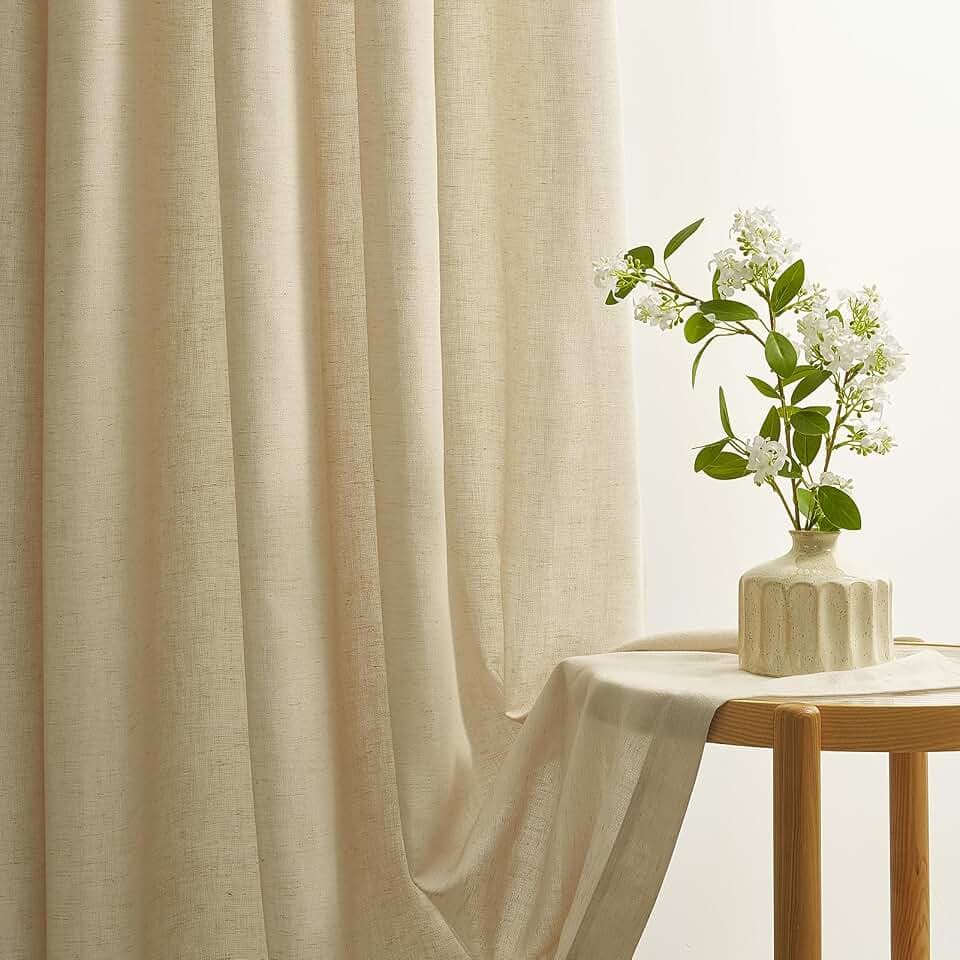 Topfinel Vorhänge Natural Beige Gardinen mit Ösen, Leinenoptik Vorhang 2er Set 225x140cm (HxB), Halbtransparent Leinen Baumwolle Gardine Wohnzimmer Schlafzimmer Curtains Living Room, Boho Ösenvorhang