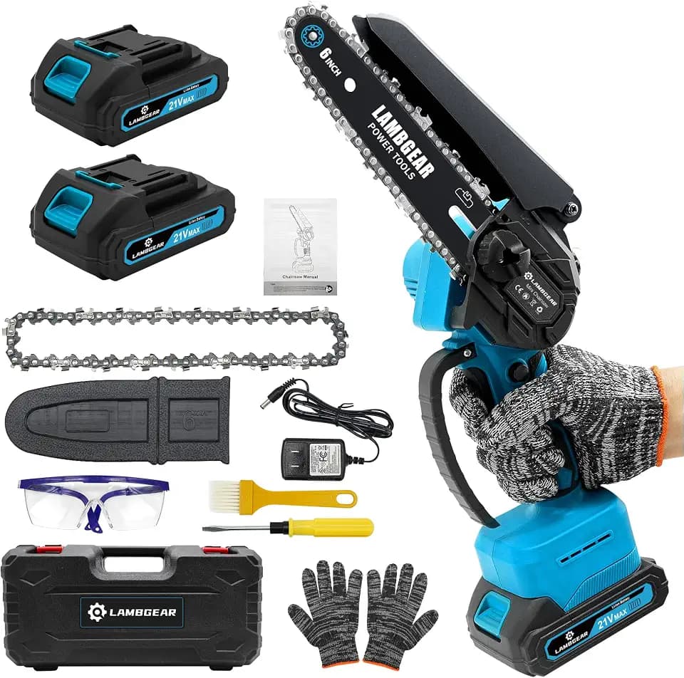 Mini Chainsaw Cordless 6 Inch Electric Chainsaw pruning saw Battery Powered Handheld Portable Chain Saw With 2 Batteries/Automatic Oiler for Tree Trimming Wood Cutting Pruning Garden, Black