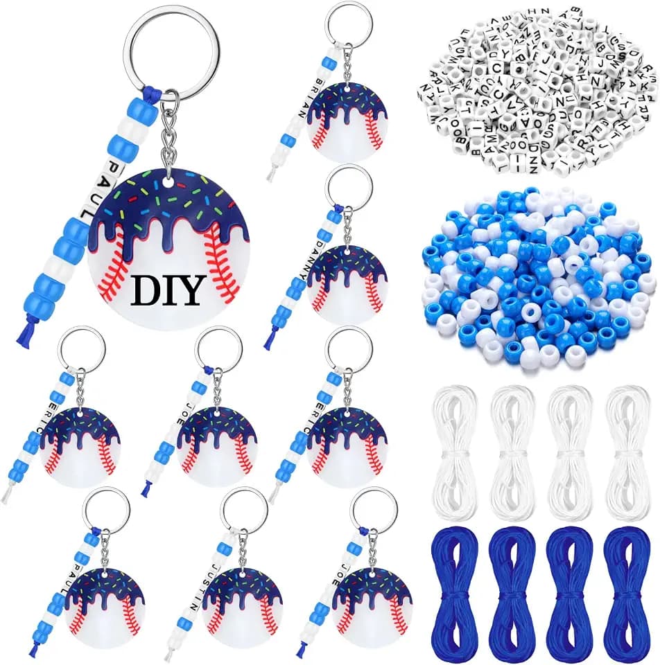 Nosiny 12 Pcs Baseball Ice Cream Drip Bag Tag 2" DIY Keychain Blue