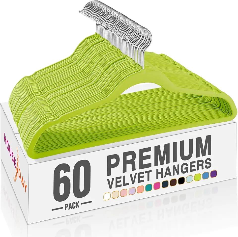 HOUSE DAY Vibrant-Green Velvet Hangers 60 Pack, Non Slip Clothes Hanger