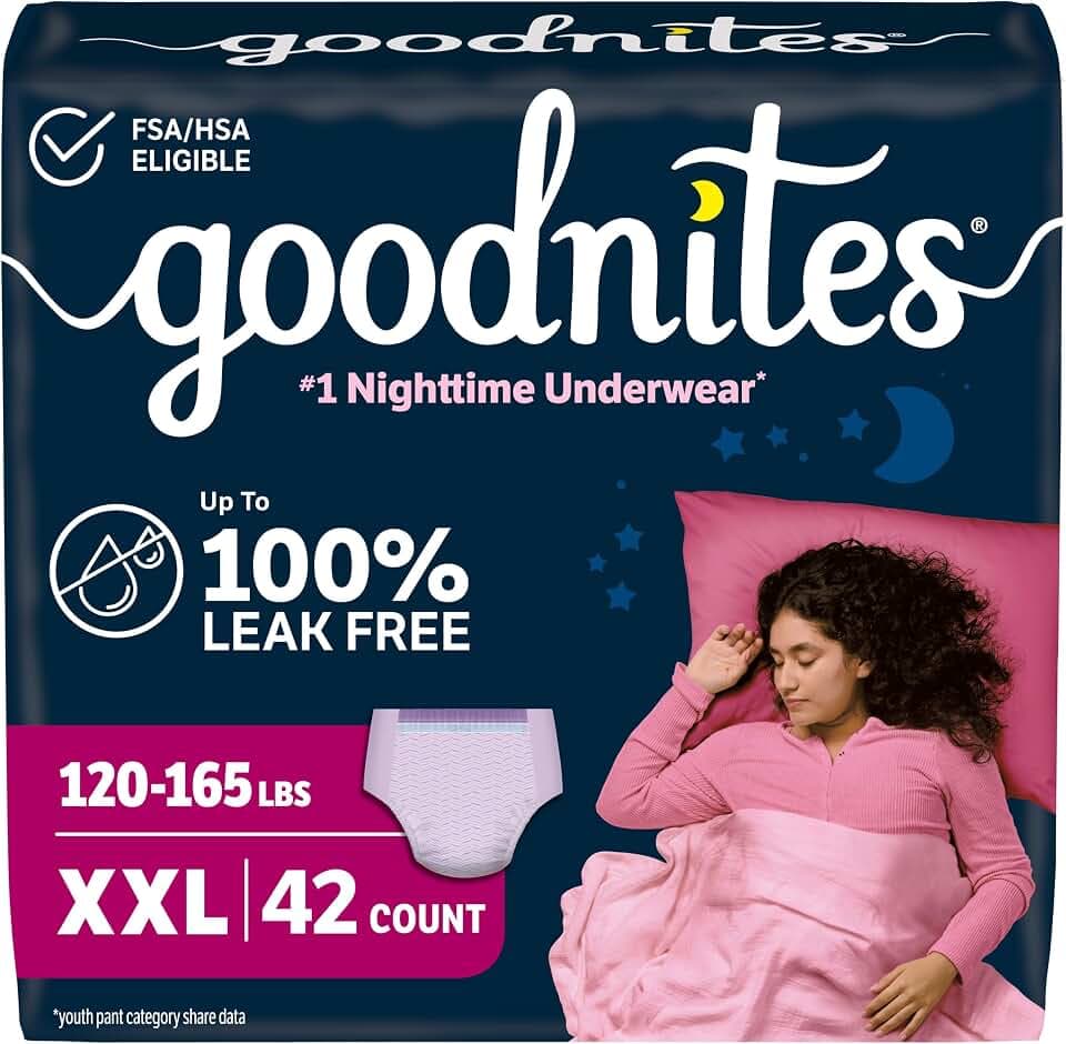 GoodNites Girls Nighttime Underwear, Size XXL, 42 Ct, 2 Packs of 21