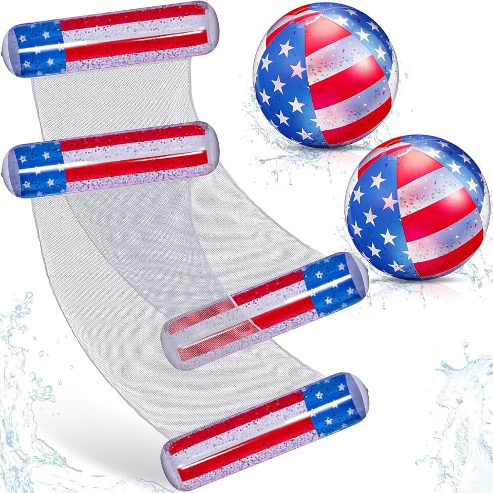 Lewtemi 4pcs 4th of July Inflatable Pool Float Set