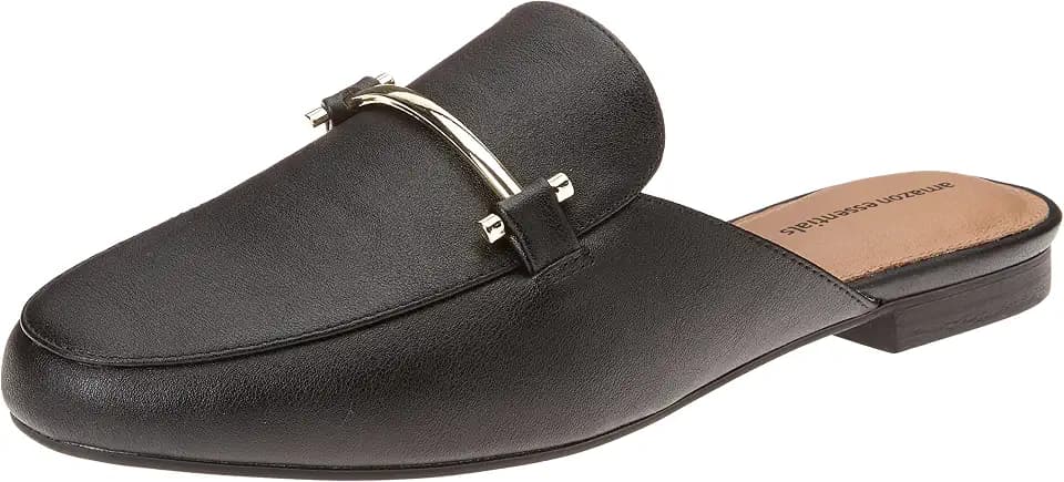 Amazon Essentials Women's Slip-on Backless Buckle Mule Loafer, Beige Crocodile Leather
