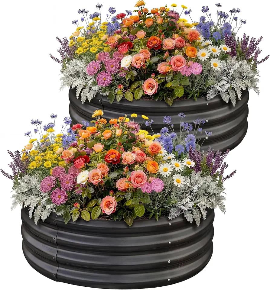 Land Guard Galvanized Raised Garden Bed 2Pcs, Planter Raised Garden Beds Outdoor, Round Clearance Raised Garden Beds for Gardening Vegetables (Gray)