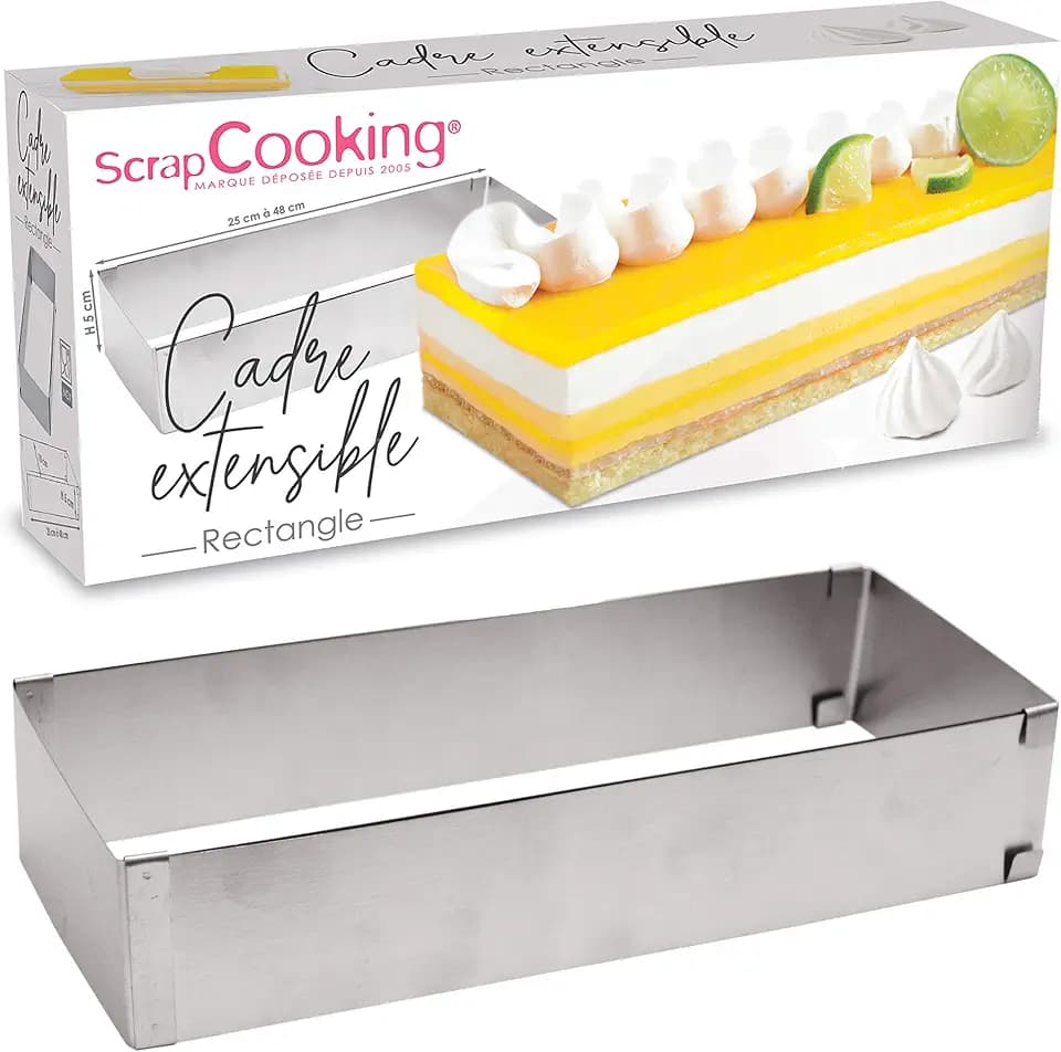 ScrapCooking - Backrahmen Rechteckig Verstellbar - Edelstahl Backform Eckige - Von 25 bis 48cm - Für Kuchen, Backen & Torten - Kuchenform - 1916, Silber
