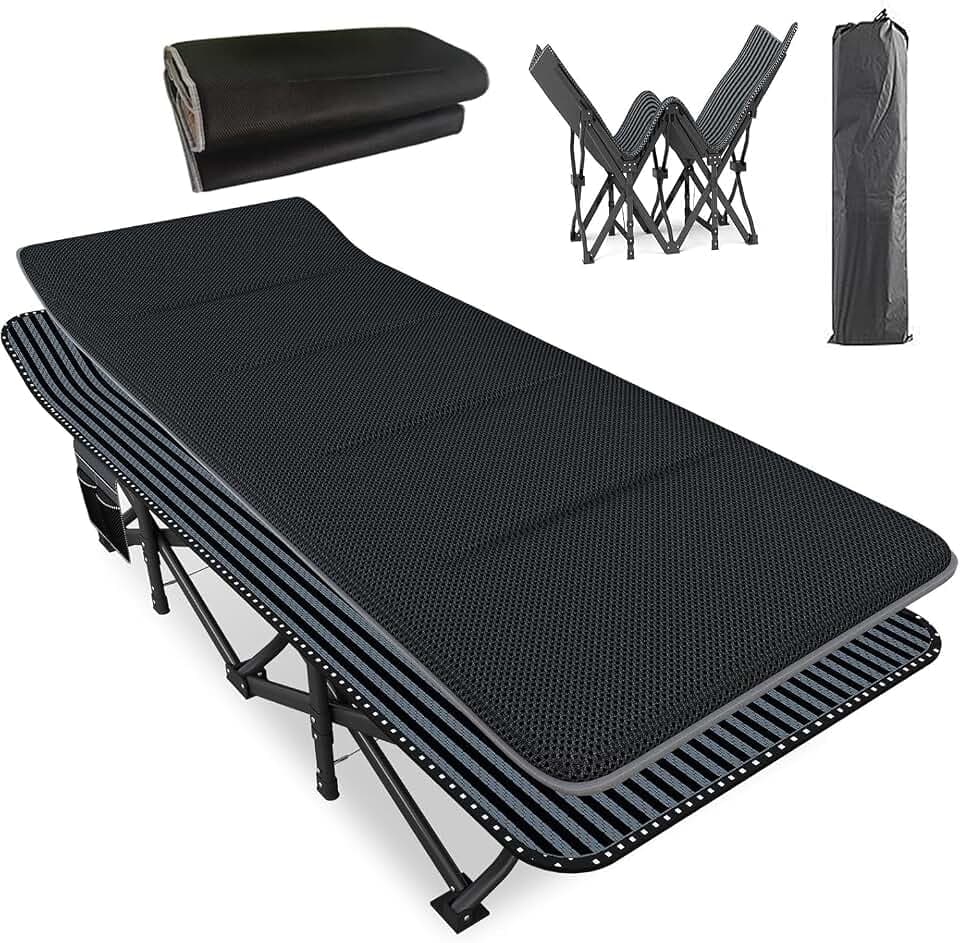 ATORPOK SHOP Übergroßes Campingbett für Erwachsene mit Kissen – Komfortabel, Extra breite 80 cm Klappbett zum Schlafen, Leichtes Faltbett mit Tragetasche – Belastbar bis 250 kg