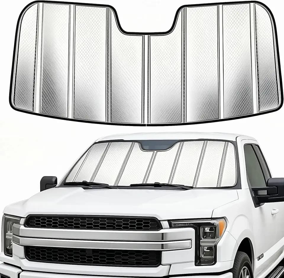 Custom Fit Windshield Sun Shade for Ford F250/F350/F450/F550/F600 2017-2022, Foldable 3-Layer High Reflective Silver Sunshade, Blocks UV Rays & Reduces Cabin Heat