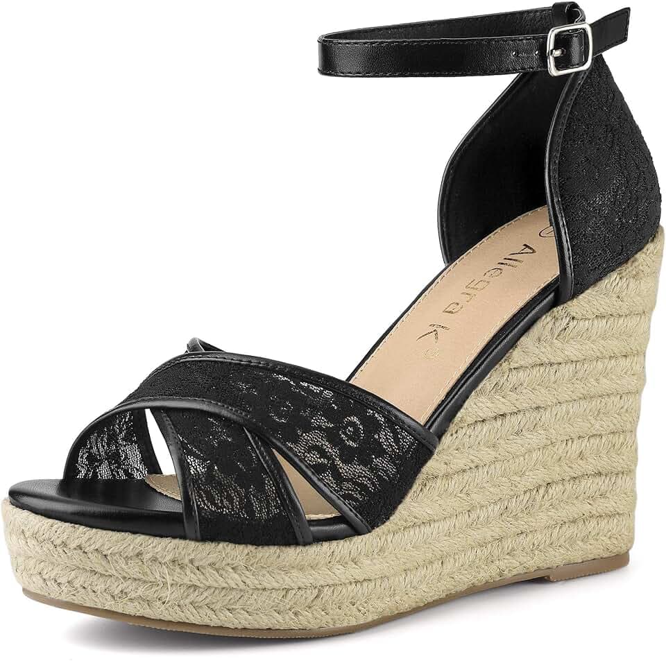 Allegra K Women Lace Espadrilles Wedge Sandals