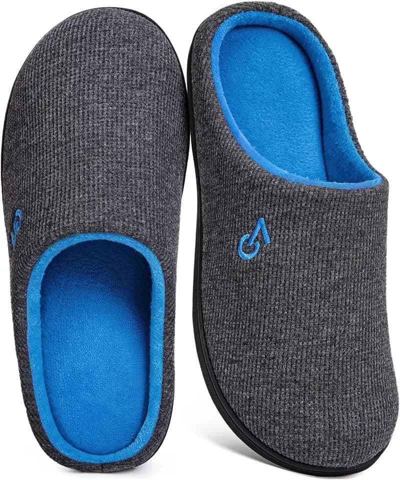 VeraCosy Men's Two-Tone House Slippers Memory Foam Indoor Rubber Sole