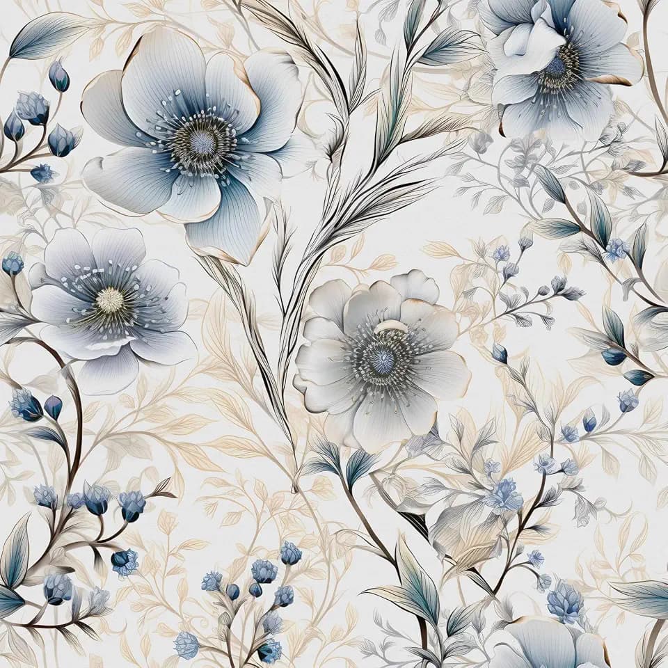 Blaue und weiße Blüten Tapete 44.5CM x 6M Kontakt Papier Abnehmbar Wasserdicht Tapete Dekorative Vinyl Selbstklebende Tapete Geeignet Für Küche, Bad, Schlafzimmer, Wohnzimmer