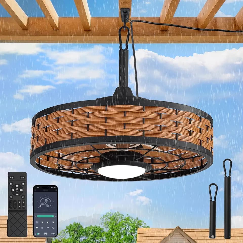 LEDIARY 20" Brown Waterproof Outdoor Ceiling Fan with Light for Patios