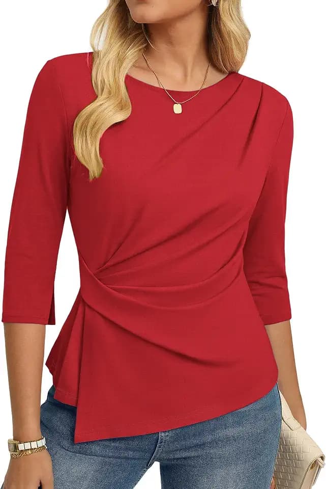 GRACE KARIN Damen 3/4 Ärmel T-Shirt Elegante Oberteile Herbst Wickelbluse