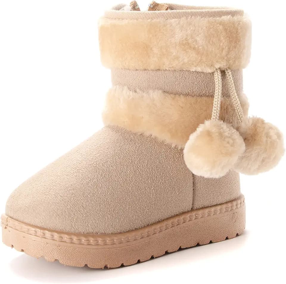 Kinder Wärme Gefütterte Schneestiefel Mädchen Winterschuhe Baby Rutschfest Stiefel Kleinkindschuhe Weichsohlen Schlupfstiefel (152 Beige/Größe: 19 EU = Etikett 20)