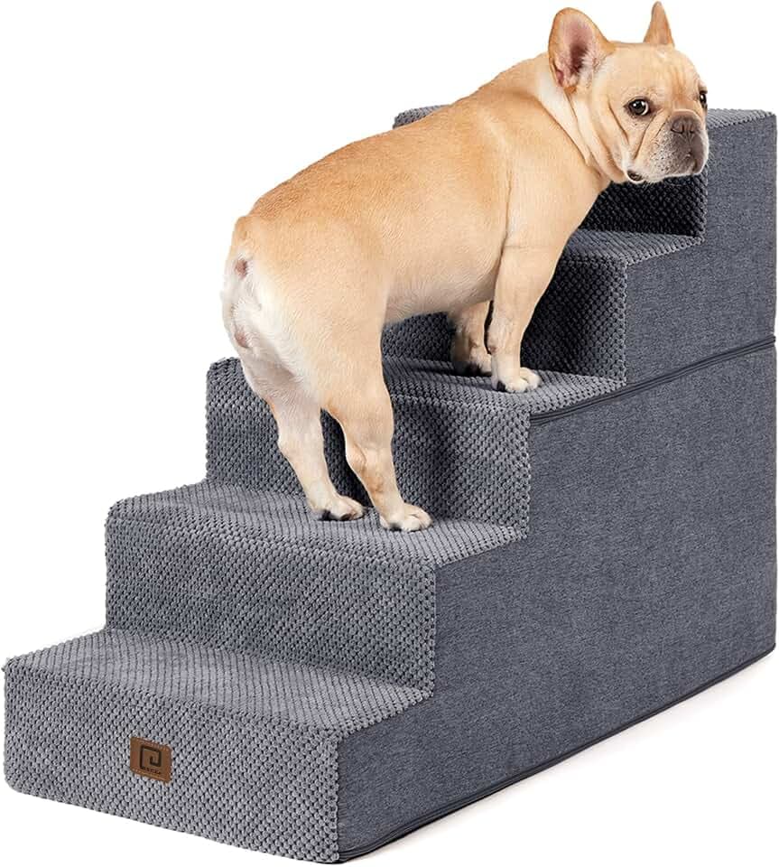 EHEYCIGA Dog Stairs for High Bed 22.5" H, 5-Step Dog Steps, Grey