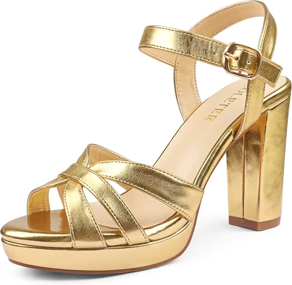 COLETER Women's Crisscross Platform Block Heel Ankle Strap Dress Sandals