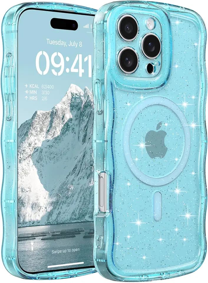 FABSPARK Glitter Case for iPhone 13 Pro Max,Fit for MagSafe,Blue