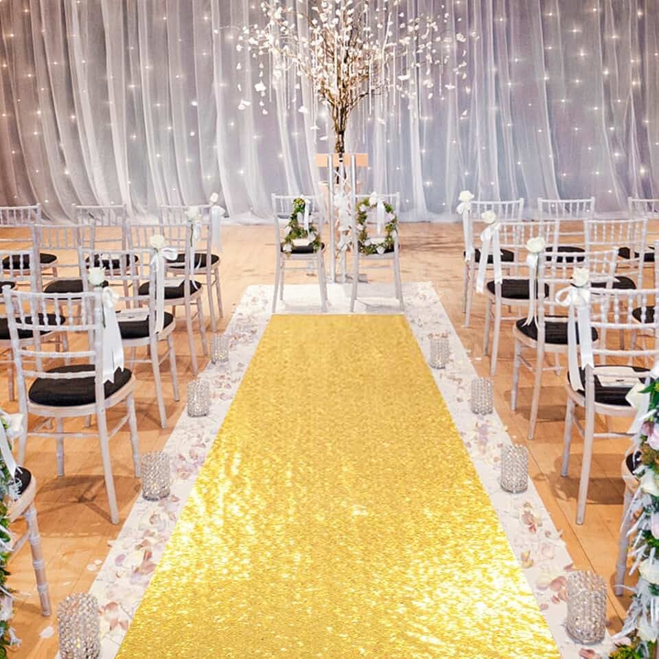PartyDelight Gold Sequin Wedding Aisle Runner 2x15ft