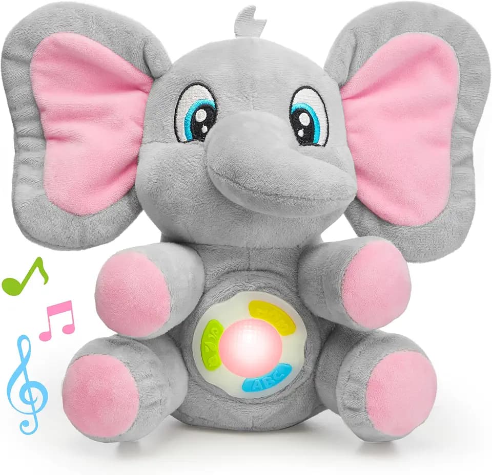 JOYIN Musical Elephant Plush Baby Toy, Stuffed Animal with Music & Light, Baby Musical Soft Plush Toys for Infant Babies, Easter Birthday Gifts for Boys and Girls 6+ Months