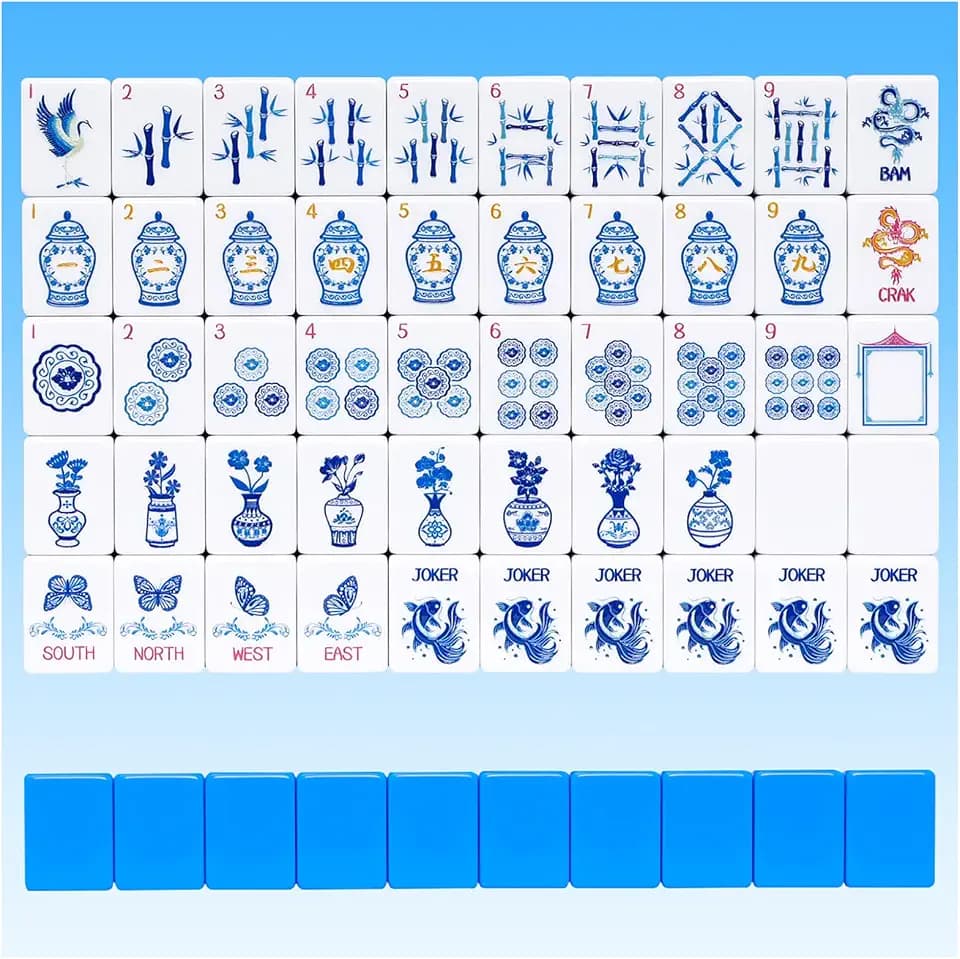 TIASUSAN Light Blue American Mahjong Tile Set(1.2"), 160 Engraved Tiles with Mahjong Tiles Bag and Mah-jongg Accessories