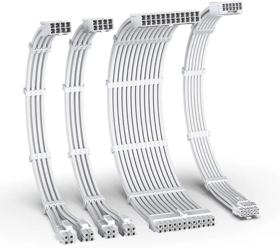 EZDIY-FAB 12VHPWR PSU Extension Kit, 1x24-Pin/2xEPS/1x12+4 Pin, All White
