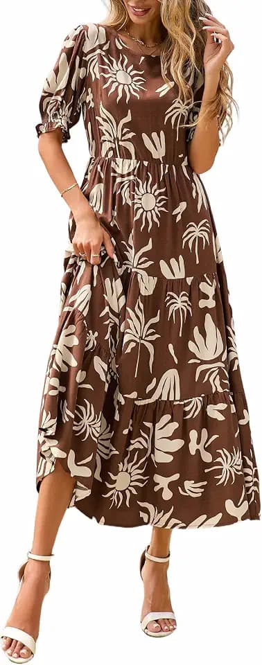 PRETTYGARDEN Women's Short Sleeve Midi Floral Dress
