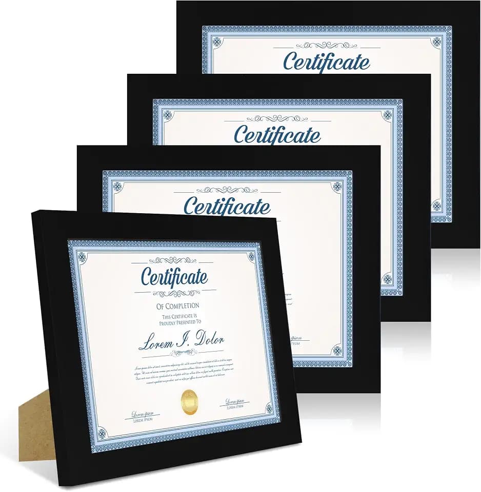 Hongkee 8.5 x 11 Picture Frame Set of 4, Real Glass and Wood Frame, 6x8 Mat