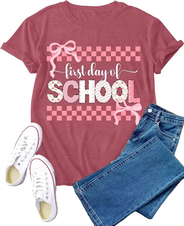 Womens First Day of School Shirt Teacher Life Short Sleeve T-Shirt Back to School Tee
