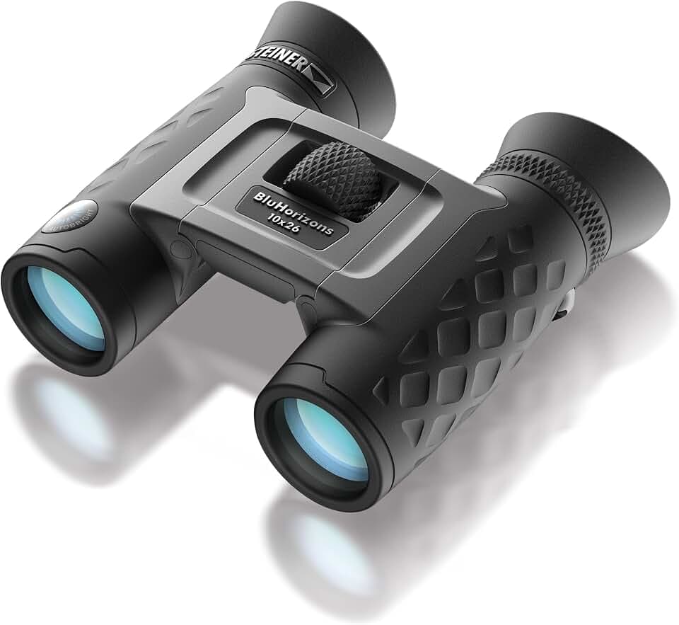 STEINER Fernglas BluHorizons 10x26 - Deutsche Marken-Qualität, 10 Jahre Garantie, Anpassung an Helligkeit, Schutz der Augen, 10-Fach Zoom, kompaktes und leichtes Urlaubs- und Reisefernglas