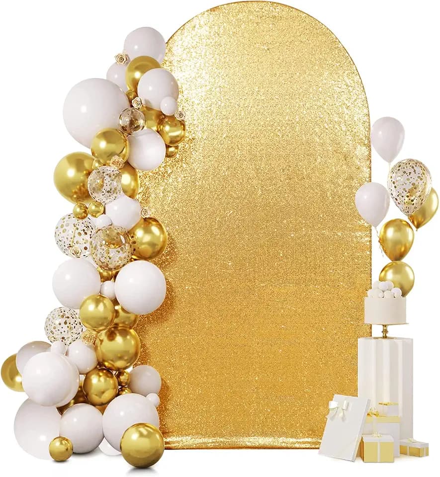 SquarePie 7.2 FT Sequin Arch Backdrop Cover, Gold Bling Backdrop