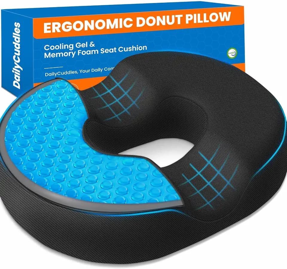 Donut Pillow Cooling Gel Memory Foam Cushion, XXL, Black