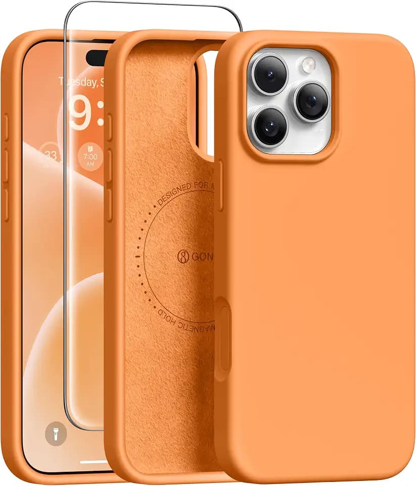 GONEZ Magnetic for iPhone 16 Pro Case, Silicone Cover Orange