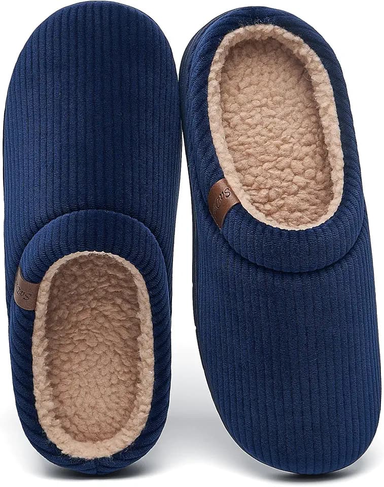 Men's Fuzzy Slippers with Warm Polar Fleece Lining & Memory Foam Insoles for Comfortable - Arch Support House Shoes for Indoor Outdoor Use