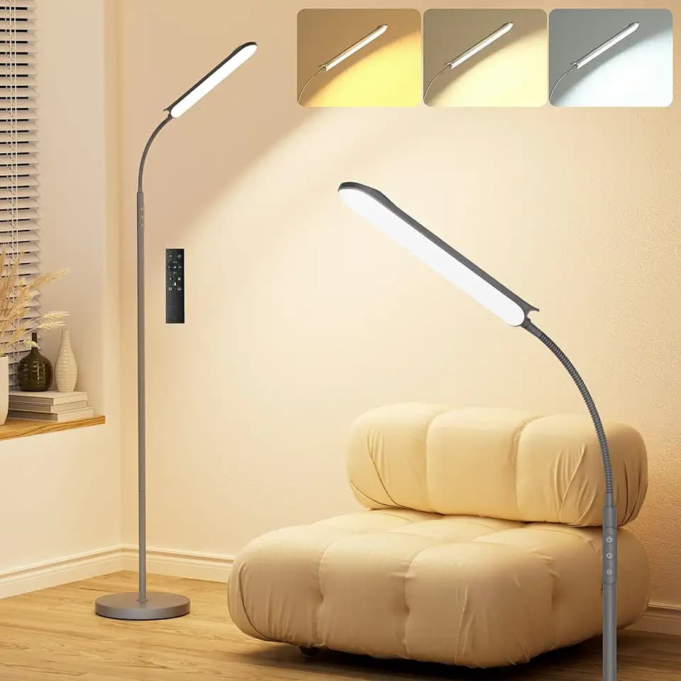 marctronic Grau LED Stehlampe Dimmbar, 18W 1800LM Stehlampe Wohnzimmer mit Fernbedienung, 165cm Stehleuchte 360° drehbar Augenschutz Leselampe Timer Standleuchte für Schlafzimmer BüRo