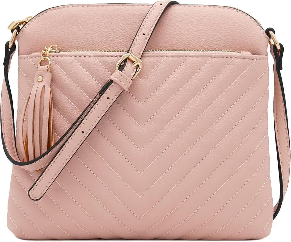 FashionPuzzle Chevron Quilted Medium Crossbody Bag with Tassel Accent