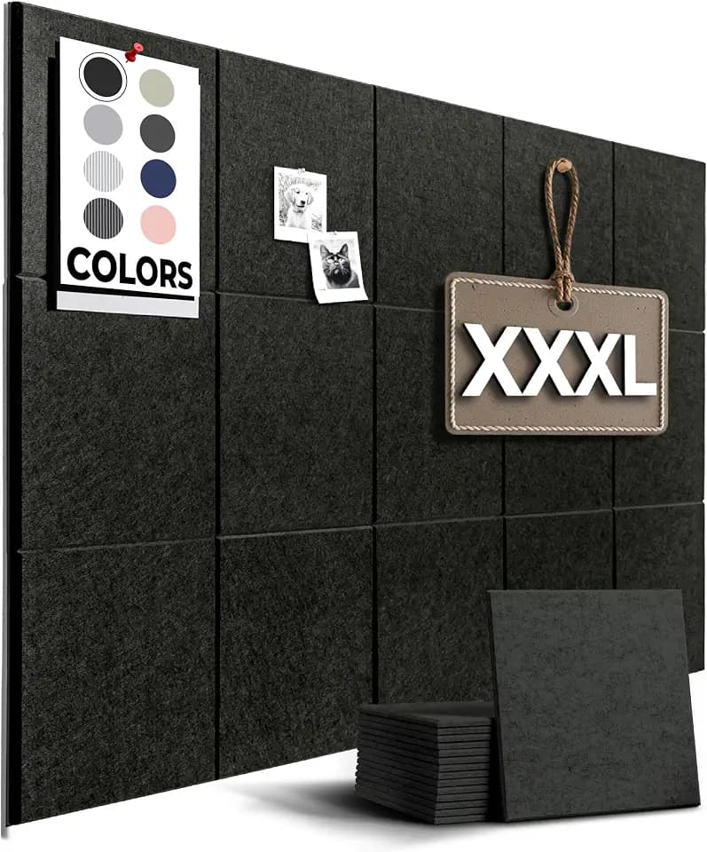 WALLHERO Vision Board - Large Cork Board for Walls 59" x 36", Black Bulletin Board | 15 Pack Felt Wall Tiles | Cork Boards for Office Pin Board Tack Board Cork Boards