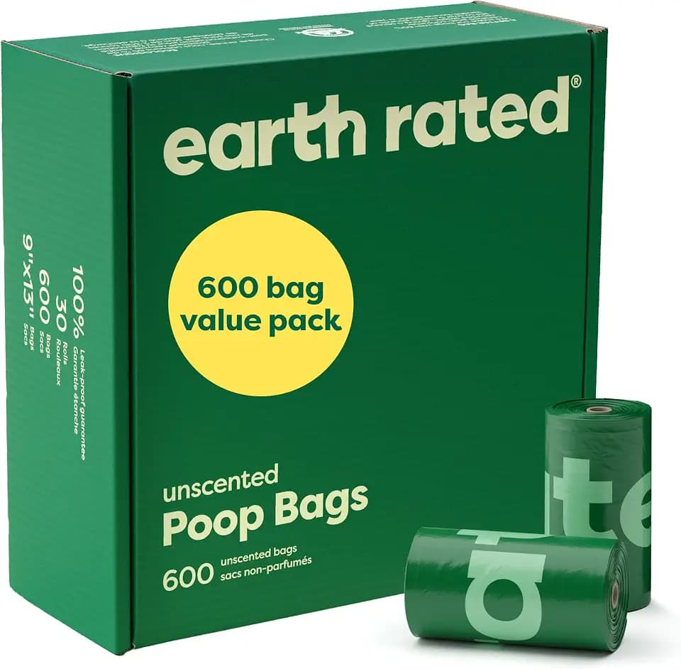 Earth Rated Hundekotbeutel Vorteilspackung, auslaufsichere und extra dicke Haustierkotbeutel für große und kleine Hunde, Nachfüllrollen, geruchlos, 600 Stück