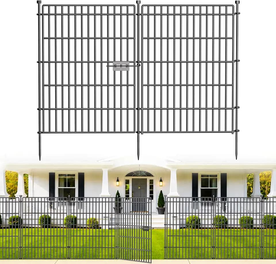 No Dig Garden Fence, Dog Fencing Outdoor for Yard, 10 Panels with Gate