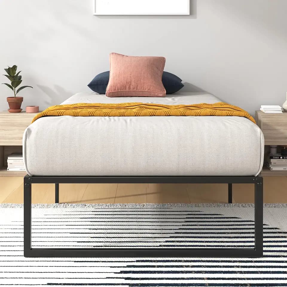 Zinus Lorelai Bettgestell 100x200 cm - Metallbett mit Metall-Lattenrost - 36 cm Hohe Plattform mit Freiraum Darunter - Kein Boxspringbett Erforderlich - Einfache Montage - Schwarz