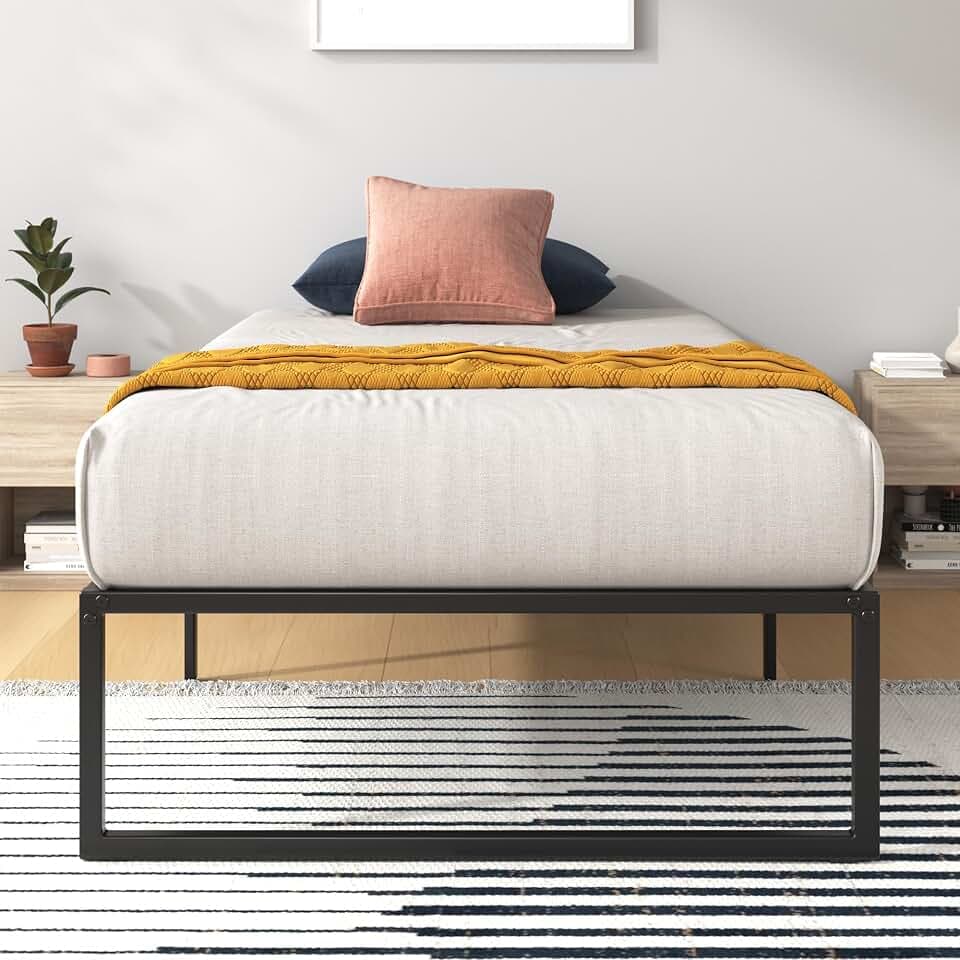 Zinus Lorelai Einzelbettgestell – Bett 90 x 190 cm – 36 cm Höhe mit Unterbettkommode – Plattform-Bettgestell aus Metall mit Stahllattenstütze – Schwarz