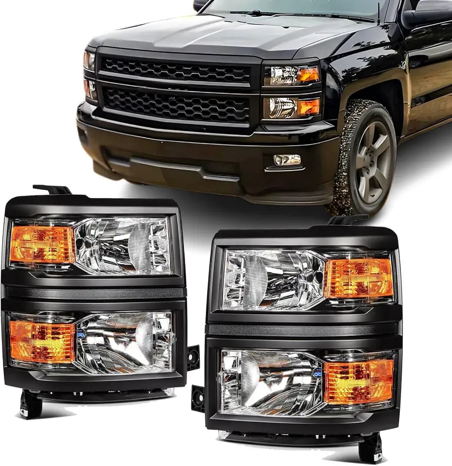 Headlights Assembly for 2014 2015 Chevy Silverado 1500 Halogen Headlamp