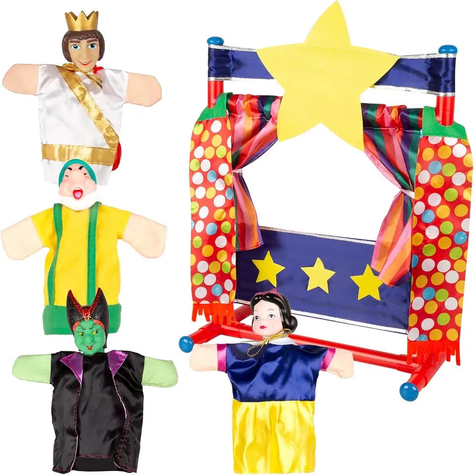 ColorBaby Cucu Show Theater-Set, Schneewittchen, 4 Puppen, 25 cm, weiche und sichere Materialien, Kinderspielzeug, für Gruppenspiele oder Familienzeit (39171)
