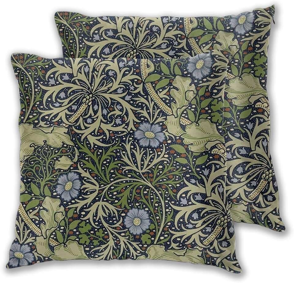 Kissenbezug William Morris Seetang-Muster, quadratisch, 2er-Set, für Sofa, Stuhl, Couch, Schlafzimmer, dekorative Kissenbezüge, 45,7 x 45,7 cm