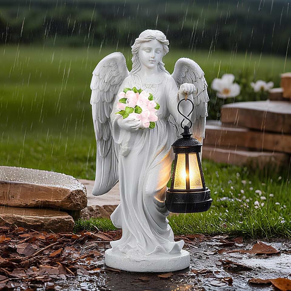Engel Gartenstatuen, Grabschmuck Wetterfest: Grabengel, Außen Friedhof Deko, Wetterfeste Grabdeko aus Harz, Engel für Grab, Frostsichere Grabschmuck Wetterfest Dekoration, Grablicht
