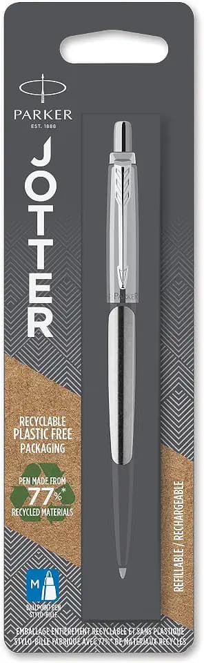 Parker Jotter Kugelschreiber | Edelstahl mit Chromzierteilen | Mittlere Spitze | Blaue Tinte