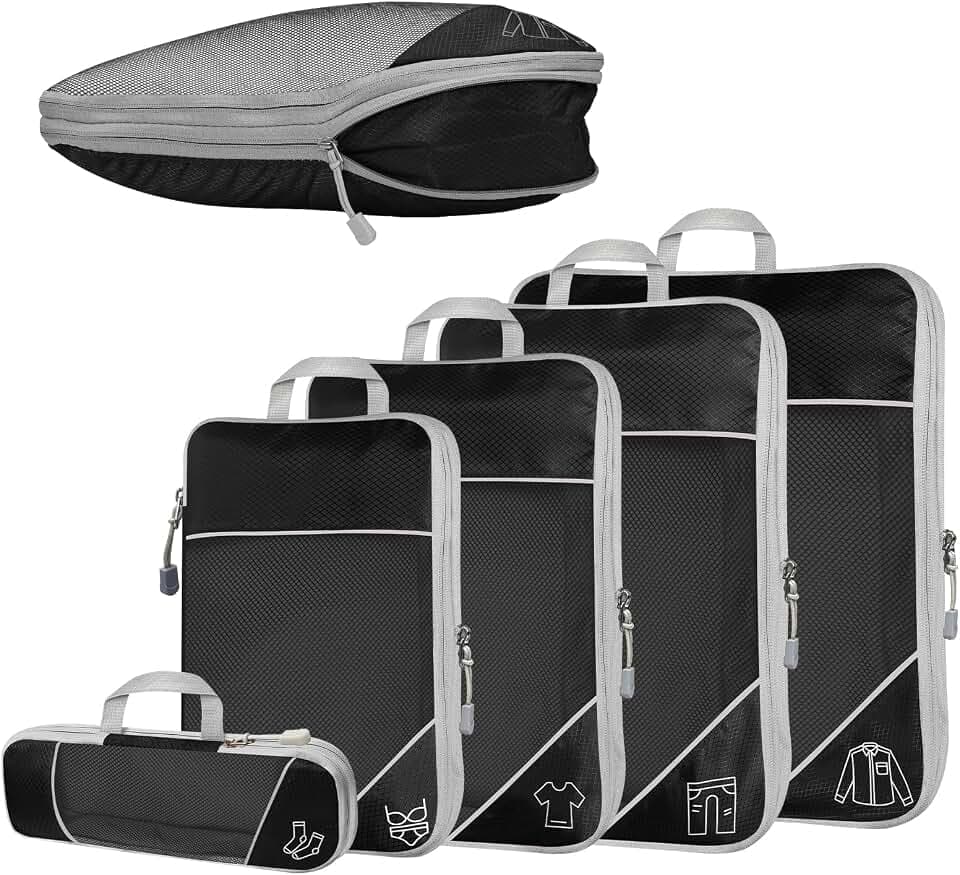 Desoto 5-teilig Kompressions Packwürfel Set für Reisen, Schwarz