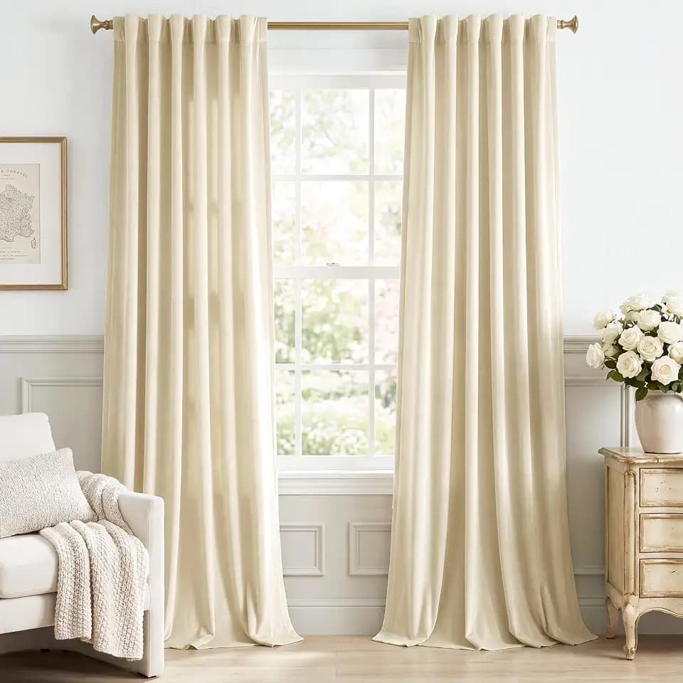 StangH Beige Velvet Drapes Back Tab Privacy for Bedroom, W62 x L84, 2 Pcs