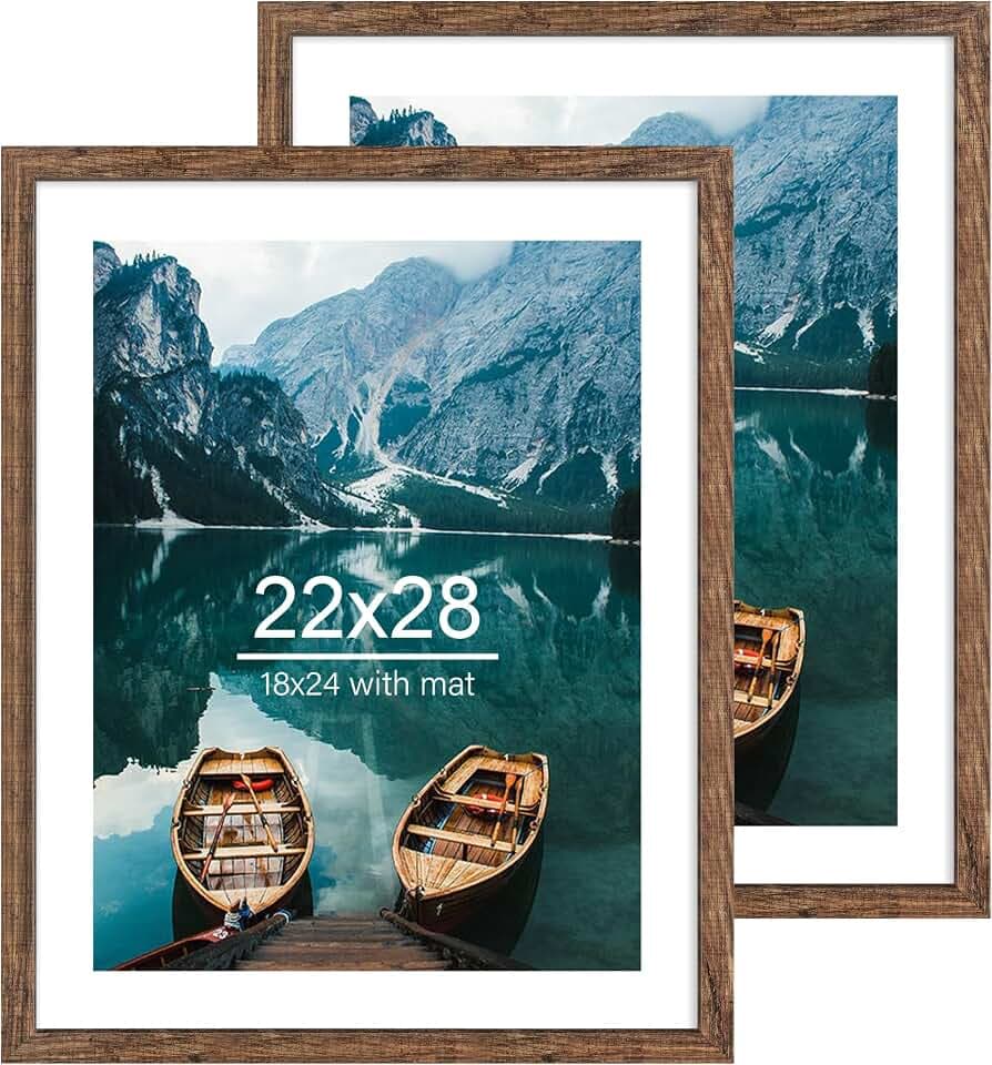 Hongkee 22x28 Frame Set of 2, Rustic Brown Wood Style for 18x24 Mat