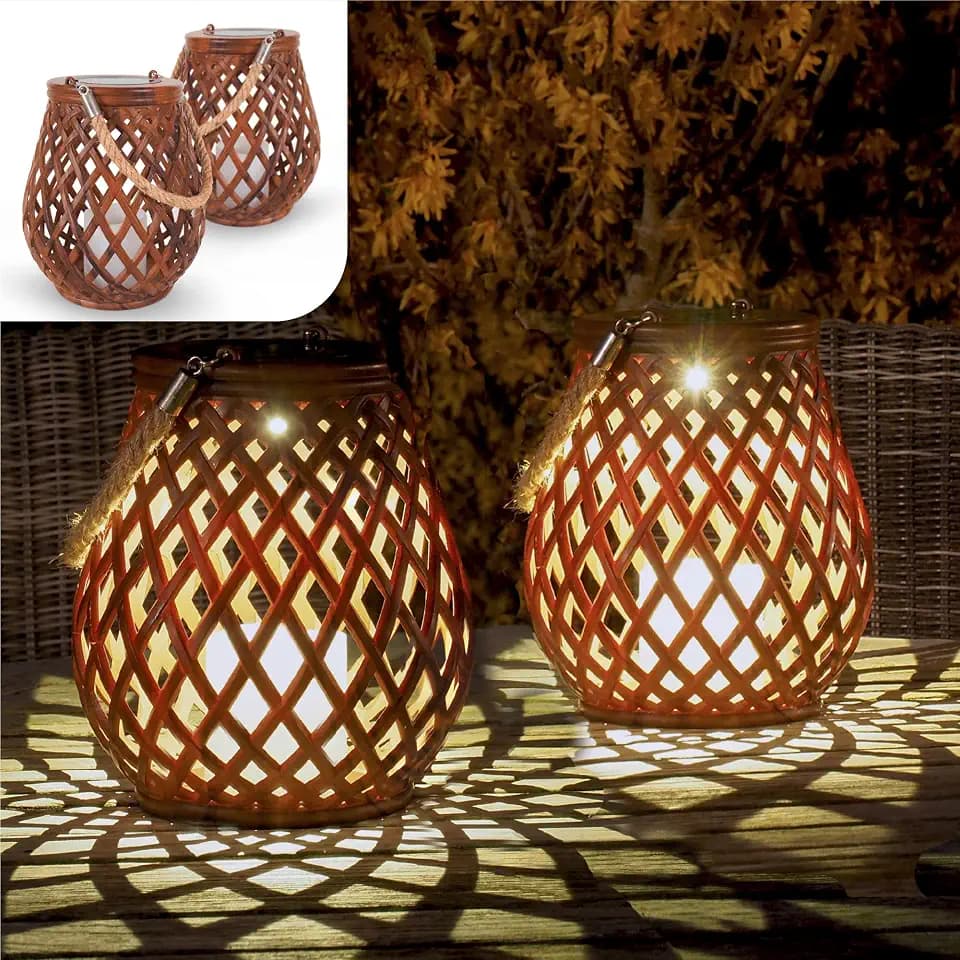 Gadgy Solarlampen Außen 2er Set Rattan für Garten & Terrasse